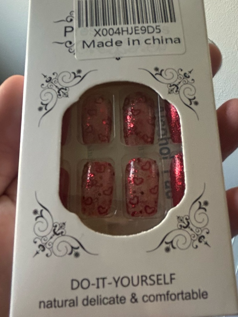 Red Glitter Heart Press-On Nails